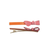 Load image into Gallery viewer, Two Tone Orange and Pink Bow Clips
