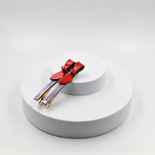 Load image into Gallery viewer, Cassandra Two Tone Lilac and Red Bow Clips