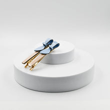 Load image into Gallery viewer, Cassandra Two Tone Beige and Blue Bow Clips