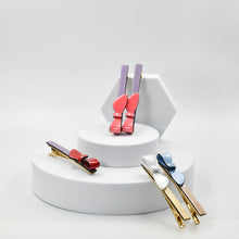Load image into Gallery viewer, Cassandra Two Tone Lemon and Beige Bow Clips