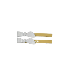Load image into Gallery viewer, Cassandra Two Tone Lemon and Beige Bow Clips