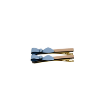 Load image into Gallery viewer, Cassandra Two Tone Beige and Blue Bow Clips