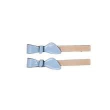 Load image into Gallery viewer, Cassandra Two Tone Beige and Blue Bow Clips