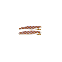 Load image into Gallery viewer, Maya oval clips Lilac and Tan Checker