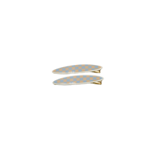 Load image into Gallery viewer, Maya oval clips Blue and Beige Checker