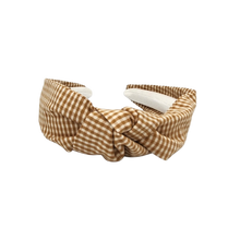 Load image into Gallery viewer, Tan check linen headand