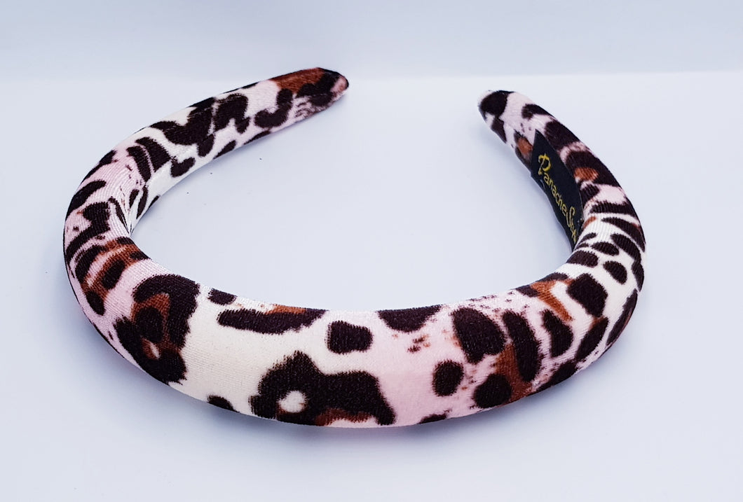 Leopard print high padded headband pink and brown
