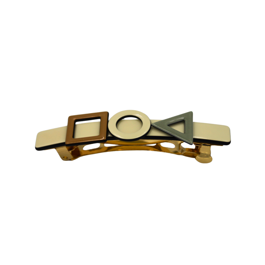 Geometrical barrette in Cream, Sage and Tan