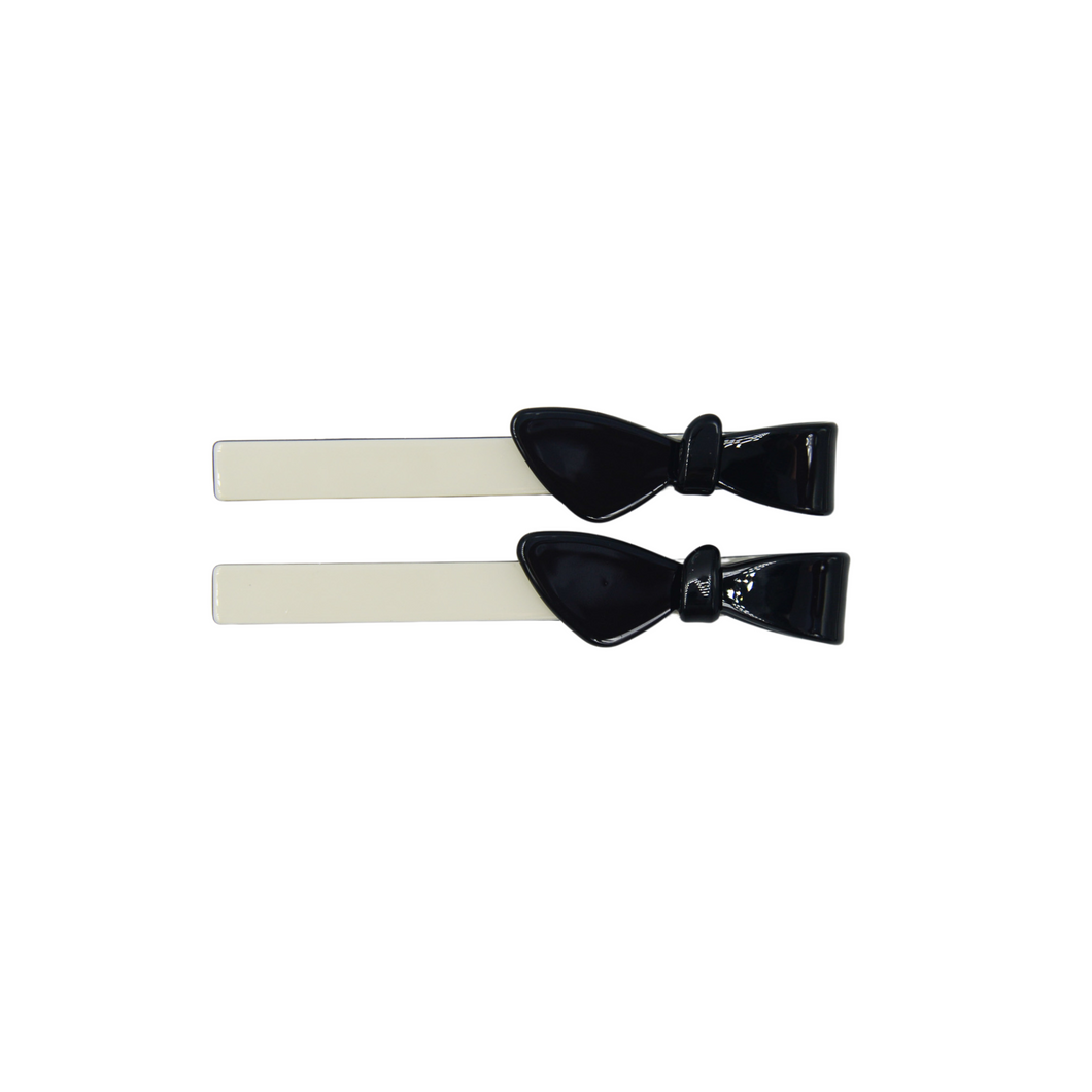 Two Tone Black and Cream Bow Clips
