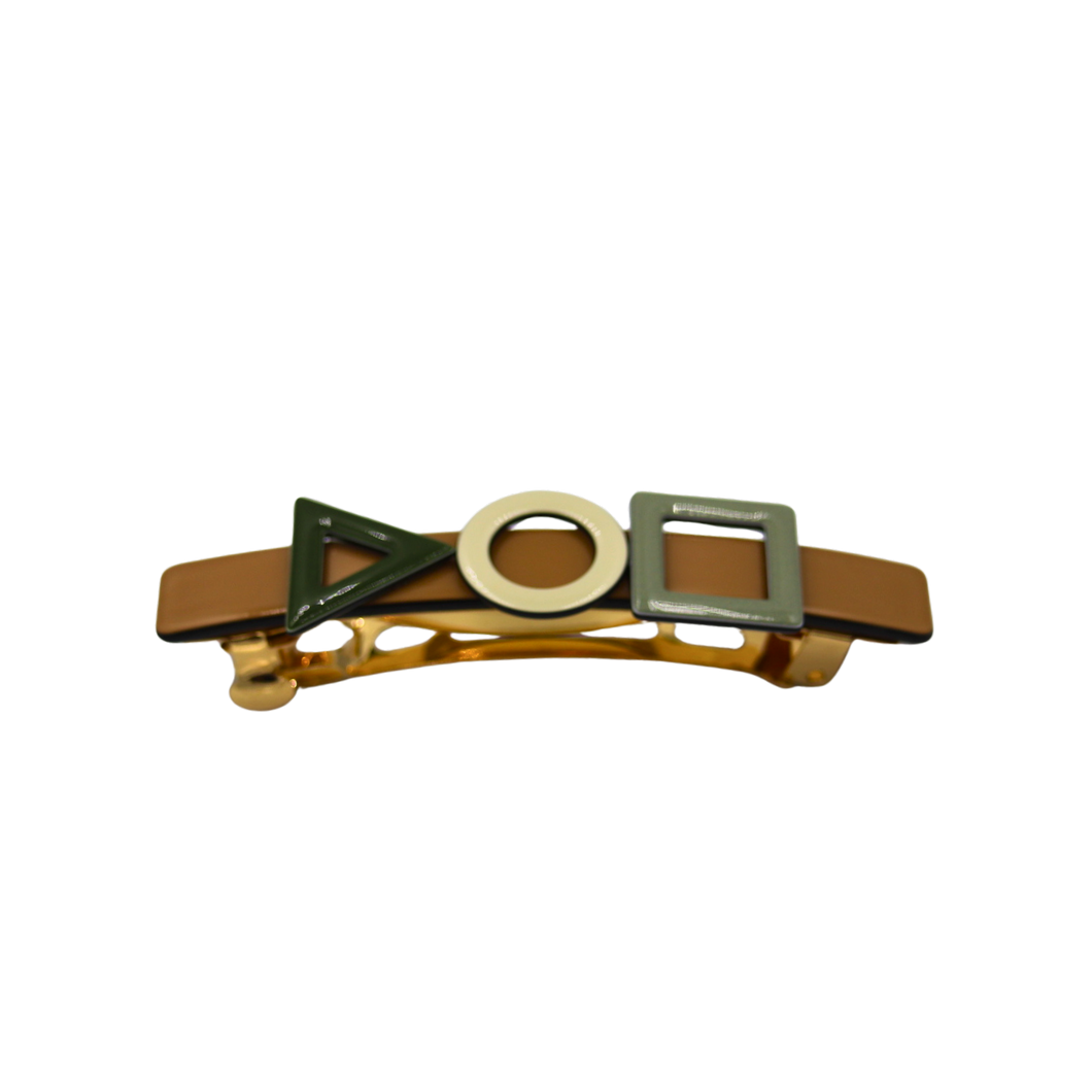 Geometrical Barrette in Tan, Cream and Dark Green