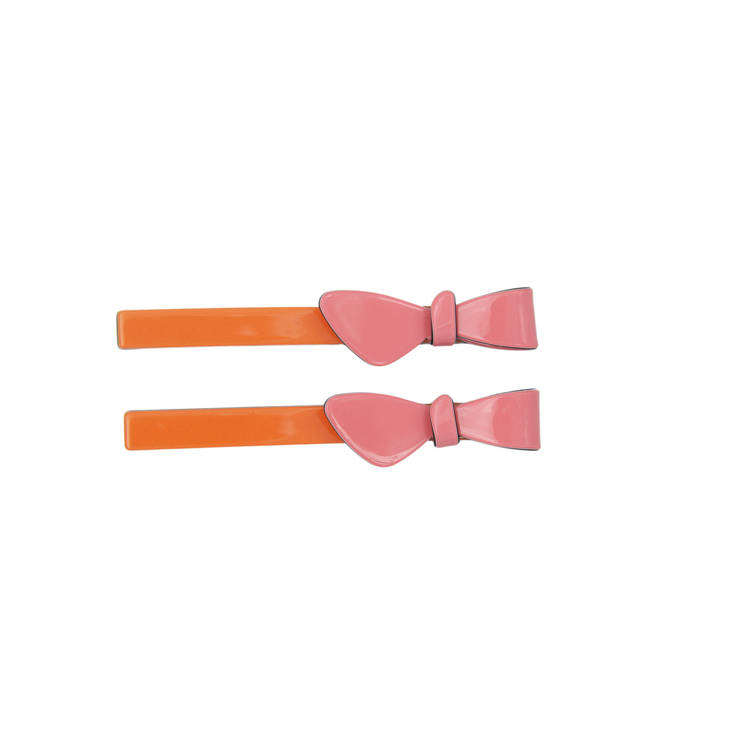 Two Tone Orange and Pink Bow Clips