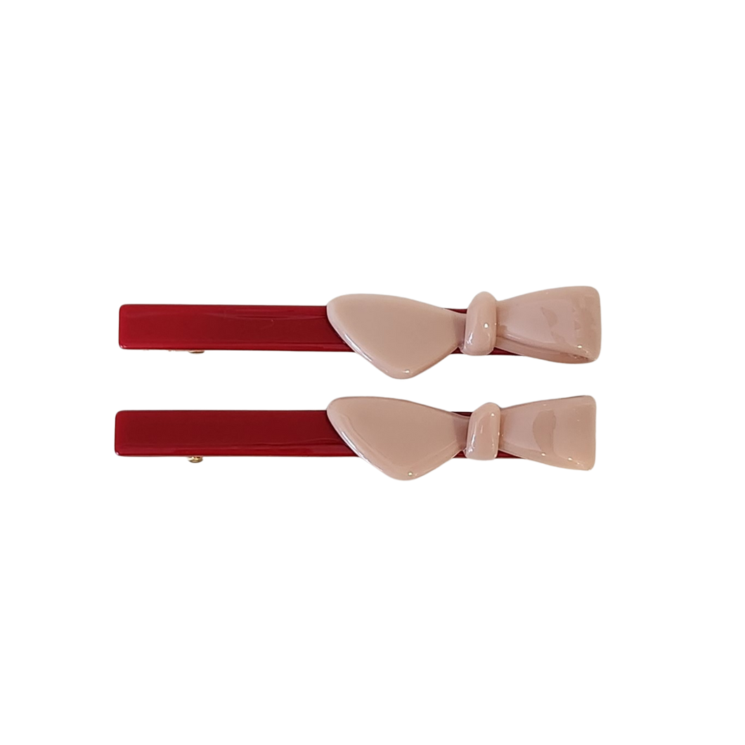 Two Tone Red and Pink Bow Clips