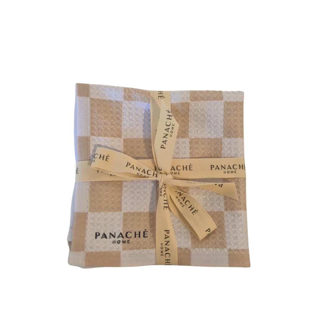 Cream and Beige Checker Waffle Microfiber Dishcloth Set of 3