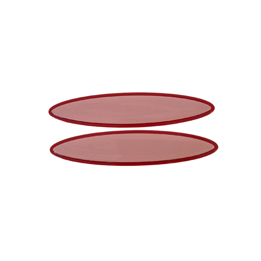 Maya Oval Clips Pink with Red Border