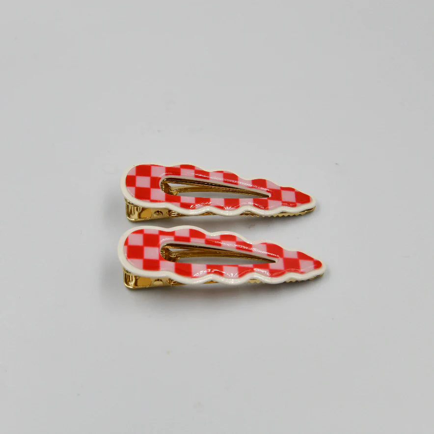 Cassia Clips Pink and Red Check