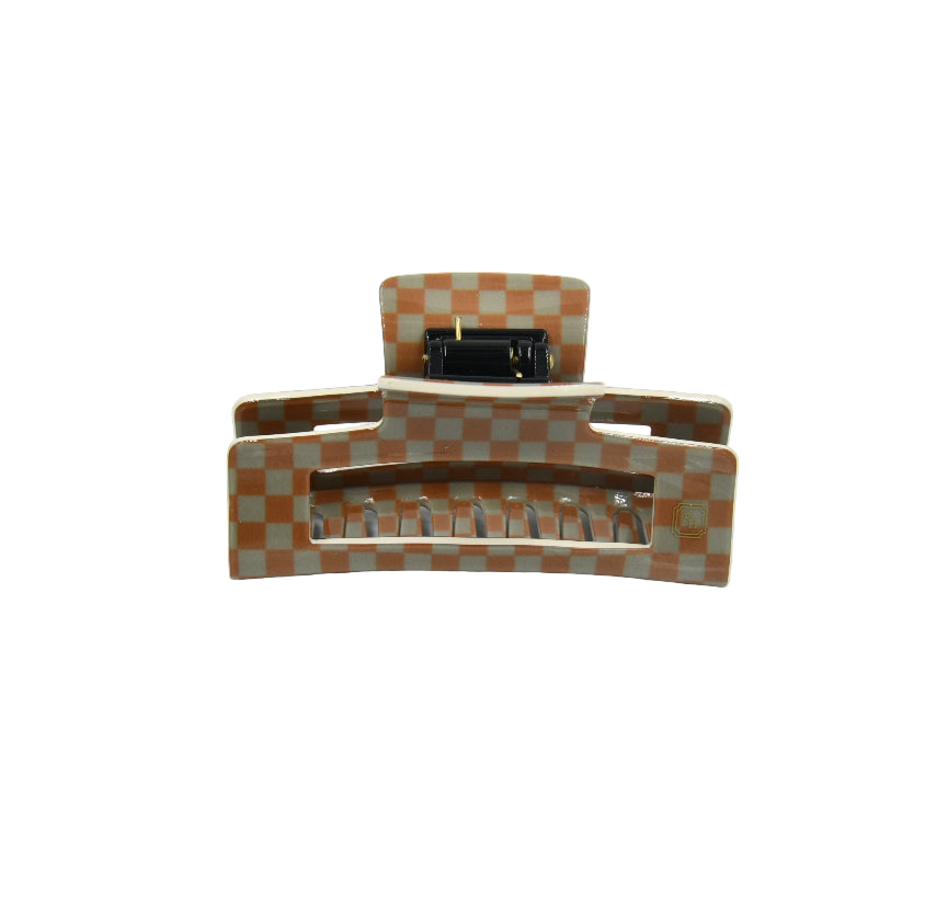 Large Claw Clip Tan + Sage Checker