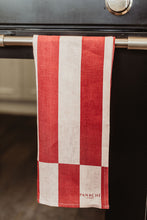 Load image into Gallery viewer, Red &amp; Pink Striped Linen Tea Towel
