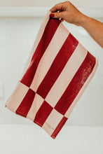 Load image into Gallery viewer, Red &amp; Pink Striped Linen Tea Towel
