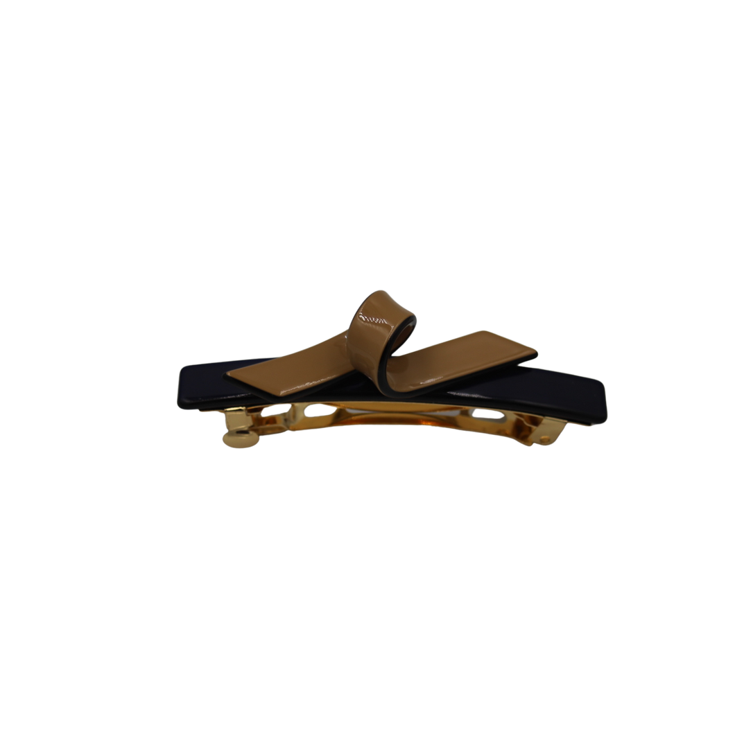 Tricia Mini Barrette Navy with Tan Twist