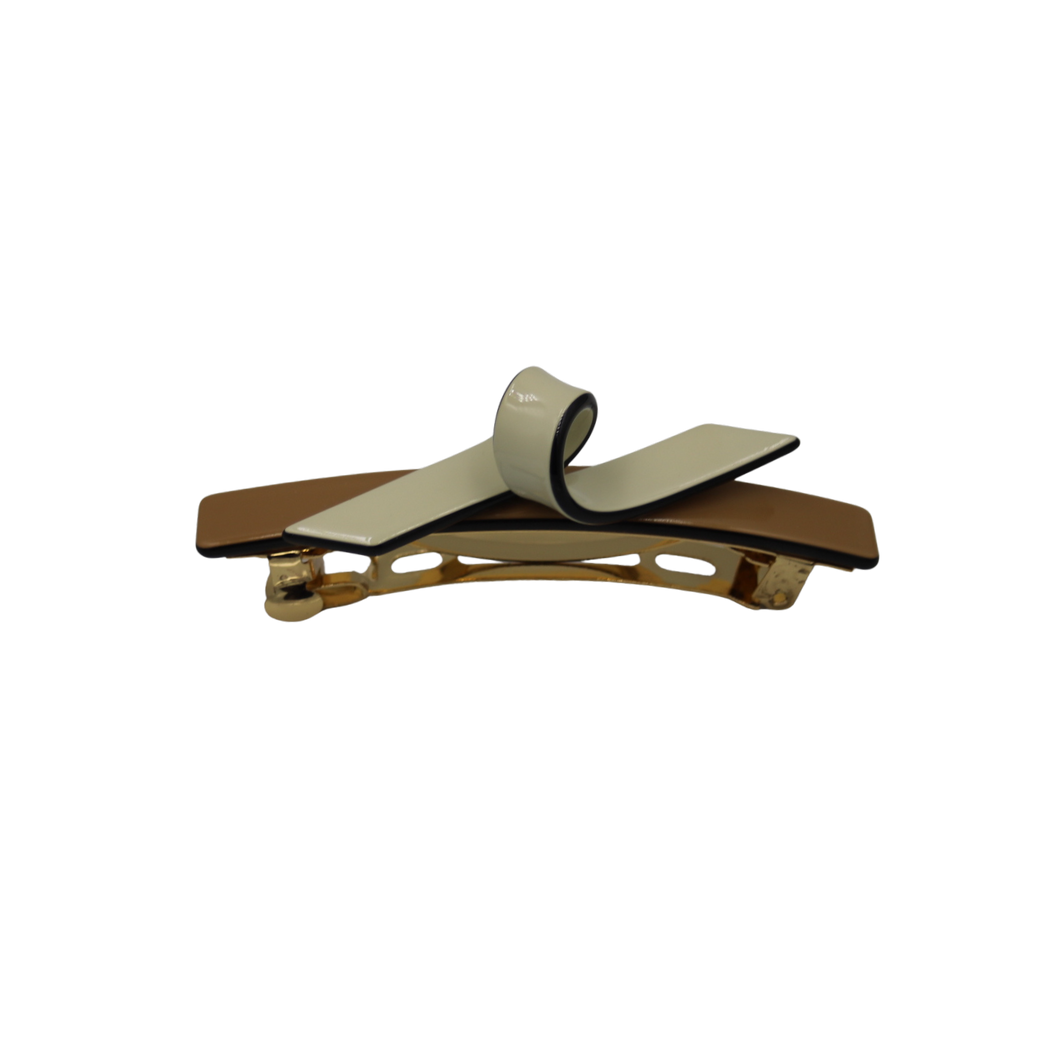 Tricia Mini Barrette Tan with Cream Twist