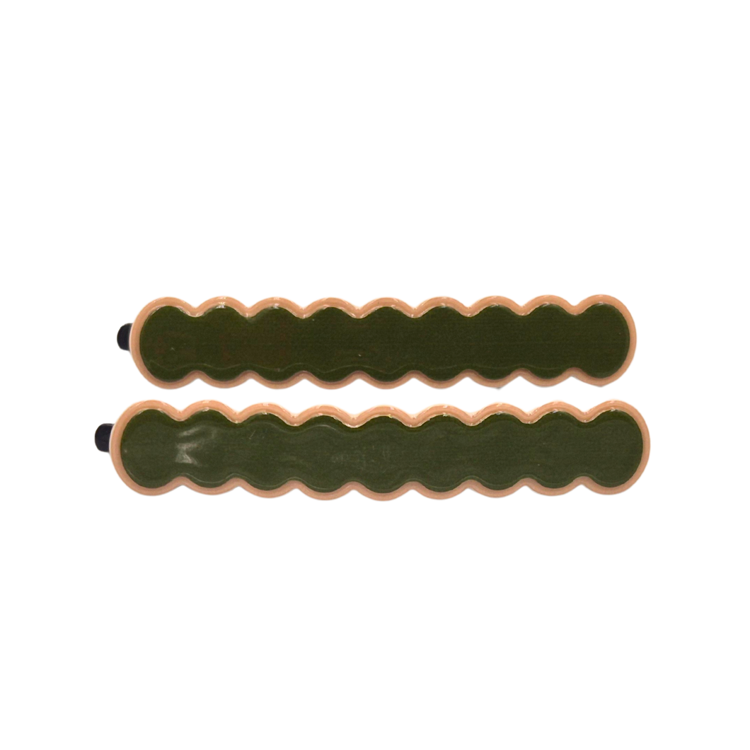 Laura Cloud Slides Dark Green and Beige