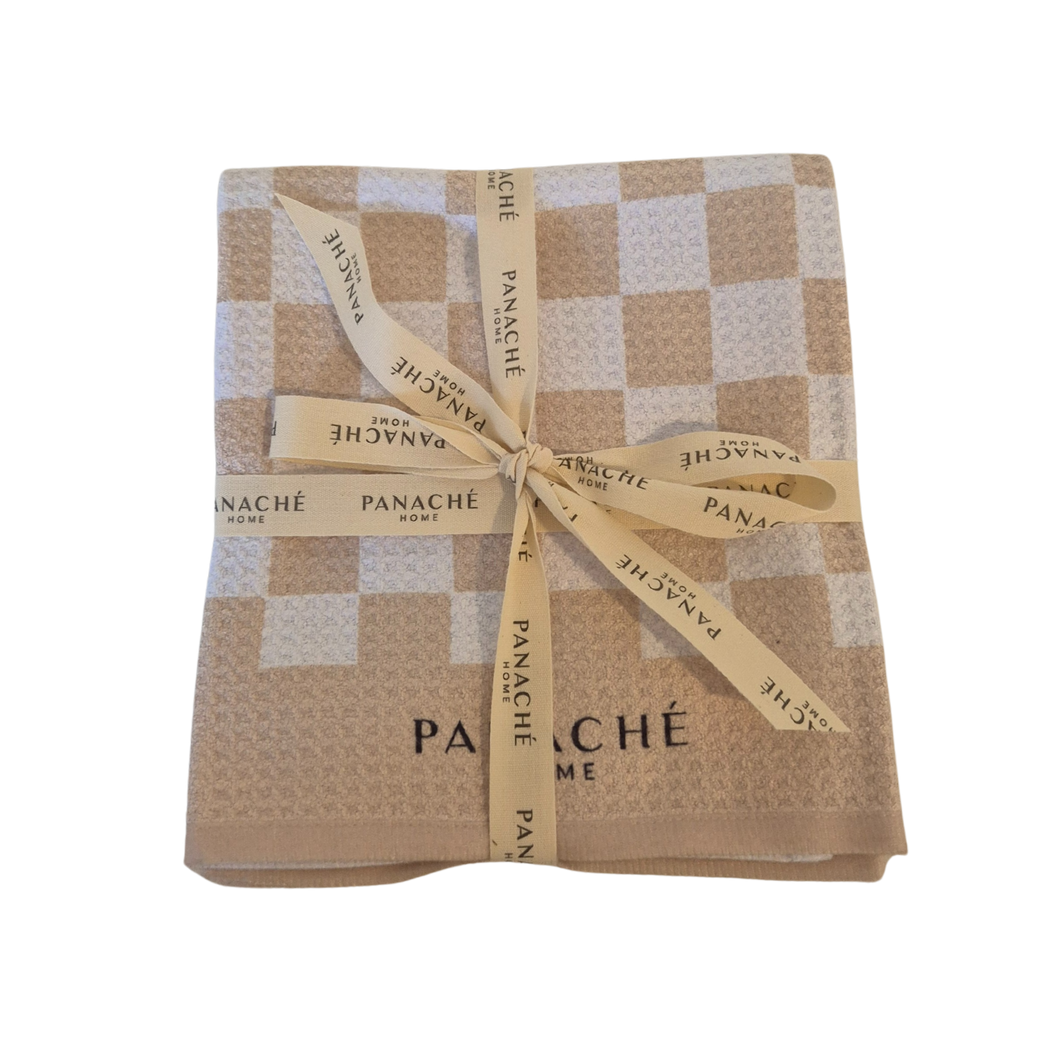 Cream and Beige Checker Waffle Microfiber Tea Towel