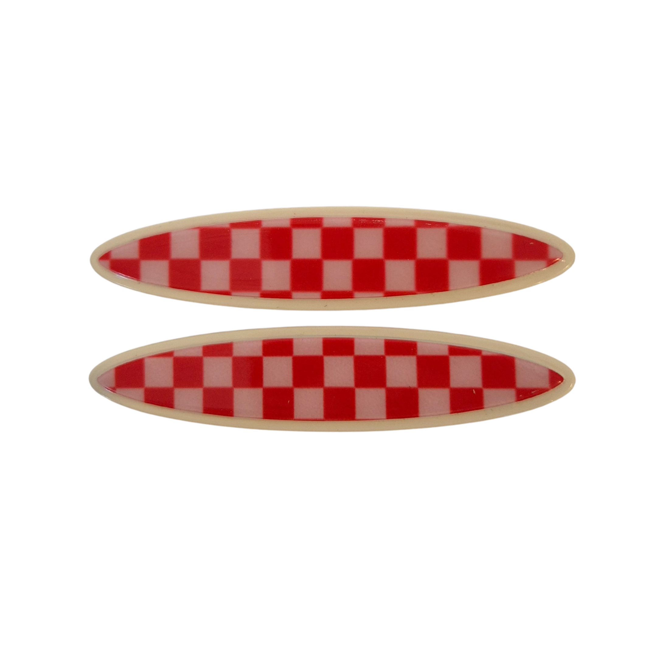 Maya oval clips Red and Pink Checker – Panache Style