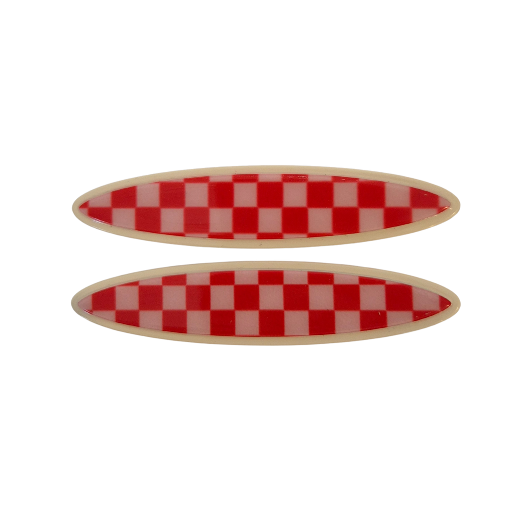 Maya oval clips Red  and Pink Checker