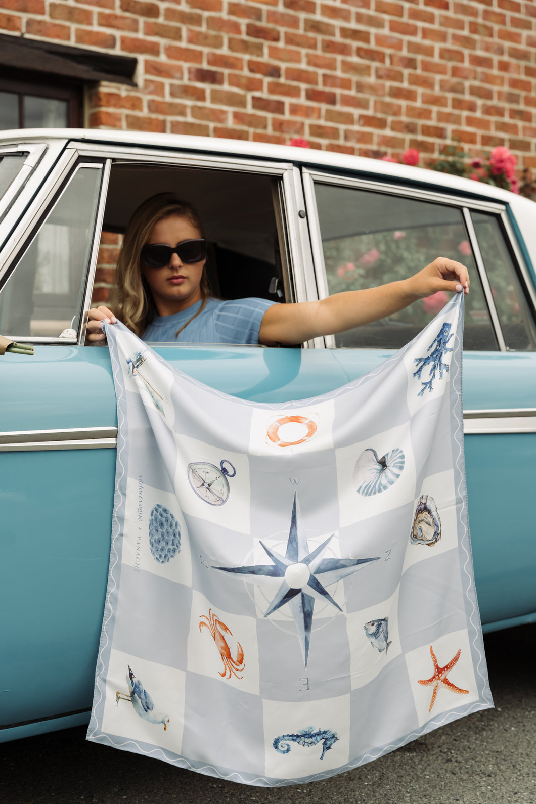 Sea Life Panache x VV Light blues Silk Scarf