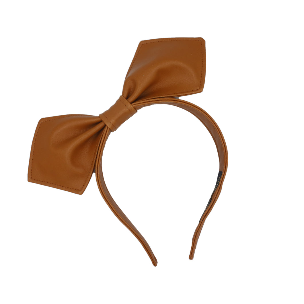 Leather Bow Headband Tan