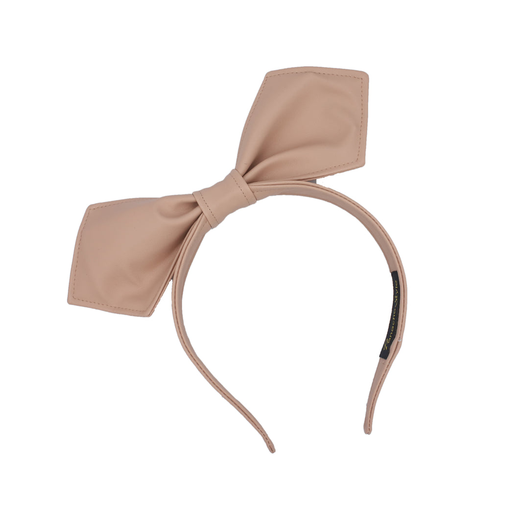Leather Bow Headband Beige