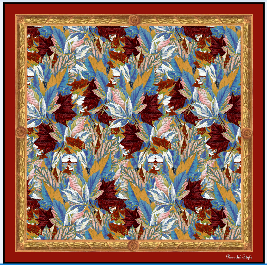 Rustic Leaves Scarf 90 x 90 Royale blue and Mustard